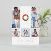 Silver Botanic Christmas Wreath Initials 5 Photos Folie Uitnodiging (Staand Voorkant)