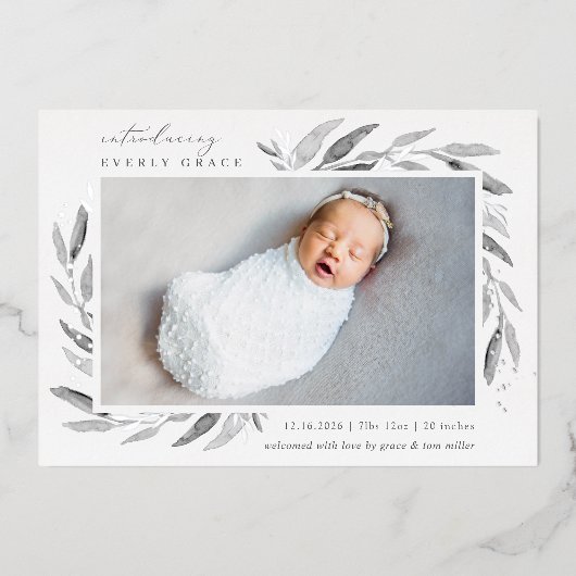 Silver Botanical | Aankondiging Folie geboorte (Voorkant)