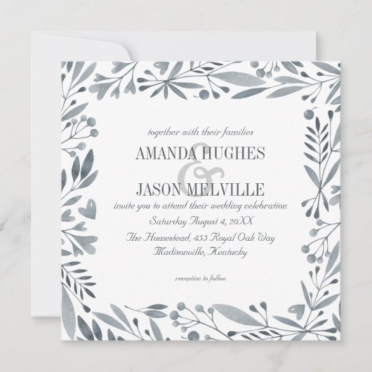Silver Botanical | Bloemenbruiloft | Vierkant | Kaart (Voorkant)
