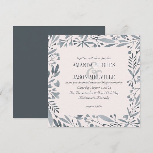 Silver Botanical | Florence bruiloft roze | Vierka Kaart (Voorkant / Achterkant)