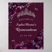 Silver Bourgondië Roos Quinceanera teken welkom Poster (Voorkant)