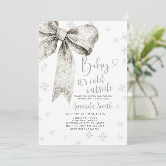 Silver Bow Baby Het is koud buiten Baby shower Kaart (Staand voorkant)