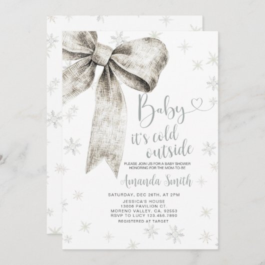 Silver Bow Baby Het is koud buiten Baby shower Kaart (Voorkant / Achterkant)