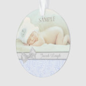 Silver Bow Blue Pastel Baby eerste kerstfoto Ornament (voorkant)