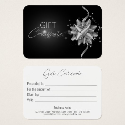 Silver Bow Classy Luminous Elegant Black Gift Card Visitekaartje (Voorkant /achterkant)