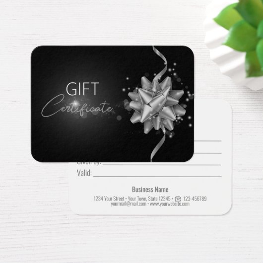 Silver Bow Classy Luminous Elegant Black Gift Card Visitekaartje (Bureau)