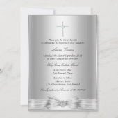 Silver Bow Cross Baptism/Christening Uitnodiging (Voorkant)
