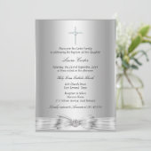 Silver Bow Cross Baptism/Christening Uitnodiging (Staand voorkant)