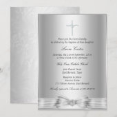Silver Bow Cross Baptism/Christening Uitnodiging (Voorkant / Achterkant)