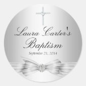 Silver Bow & Cross Baptism Sticker (Voorkant)