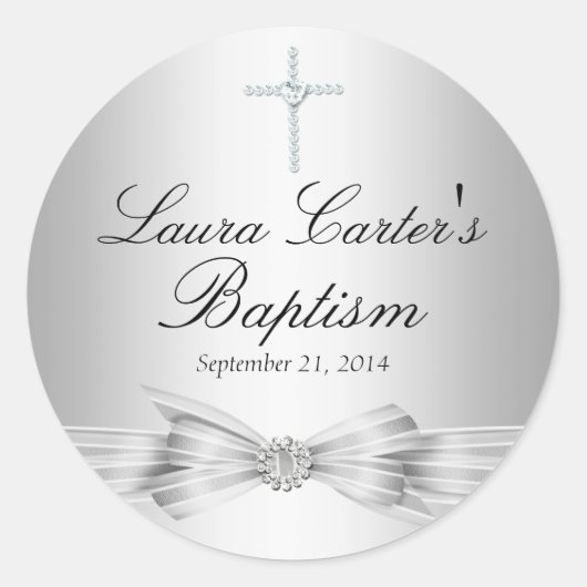 Silver Bow & Cross Baptism Sticker (Voorkant)