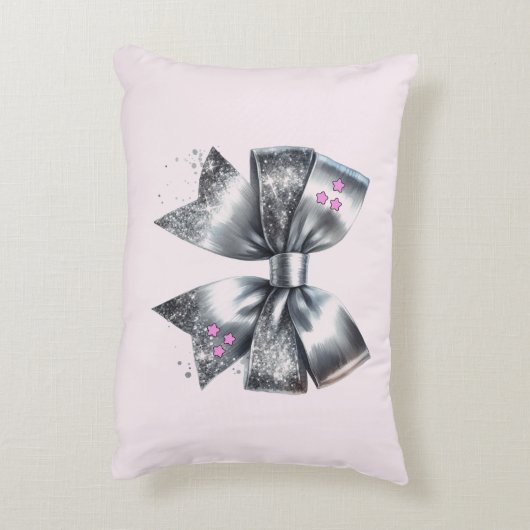 Silver Bow Faux Glitter gepersonaliseerd Accent Kussen (Achterkant (Verticaal))