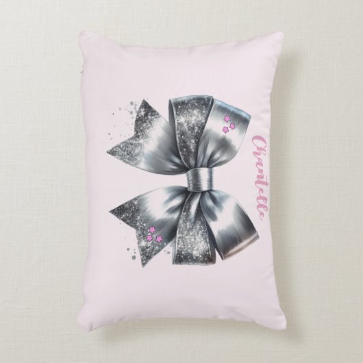 Silver Bow Faux Glitter gepersonaliseerd Accent Kussen (Voorkant(Verticaal))