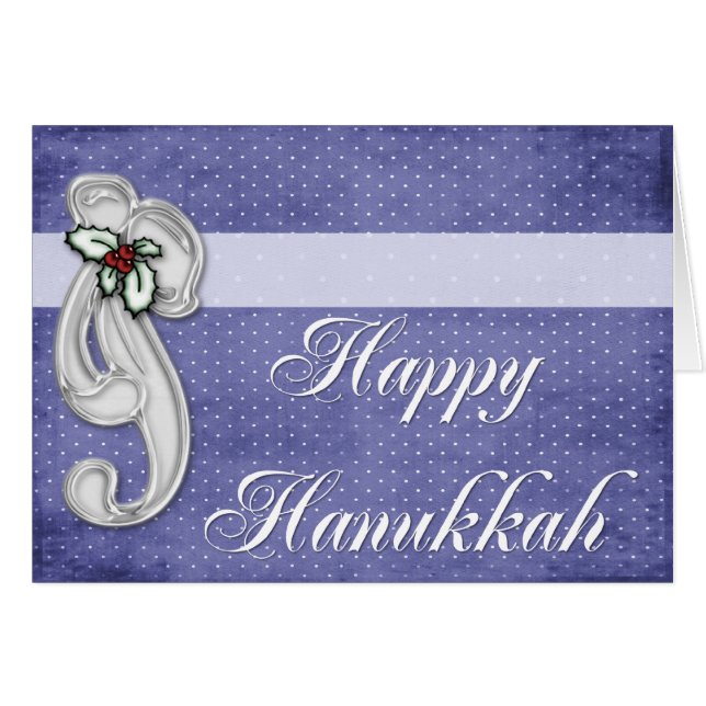 Silver Bow Happy Hanukkah Wenskaart (Voorkant Horizontaal)