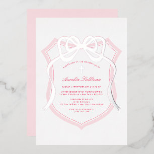 Silver Bow Pink Crest doop Folie Uitnodiging