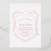 Silver Bow Pink Crest doop Folie Uitnodiging (Voorkant)