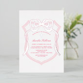 Silver Bow Pink Crest doop Folie Uitnodiging (Staand Voorkant)
