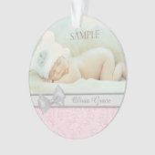 Silver Bow Pink Pastel Baby eerste kerstfoto Ornament (voorkant)