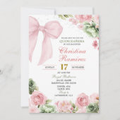 Silver Bow Sage Pink Coquette Floral Quinceanera Kaart (Voorkant)