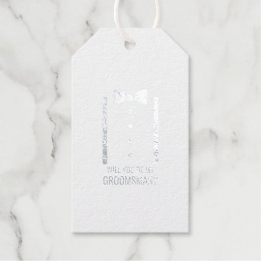 Silver Bow Stropdas Gepersonaliseerde Groomsman Vo Cadeaulabels (Voorkant)