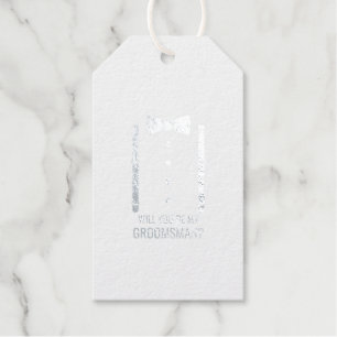 Silver Bow Stropdas Gepersonaliseerde Groomsman Vo Cadeaulabels