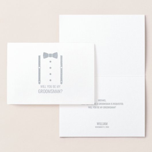 Silver Bow Stropdas Gepersonaliseerde Groomsman Vo Folie Kaarten (Display)