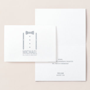 Silver Bow Stropdas Gepersonaliseerde Groomsman Vo Folie Kaarten