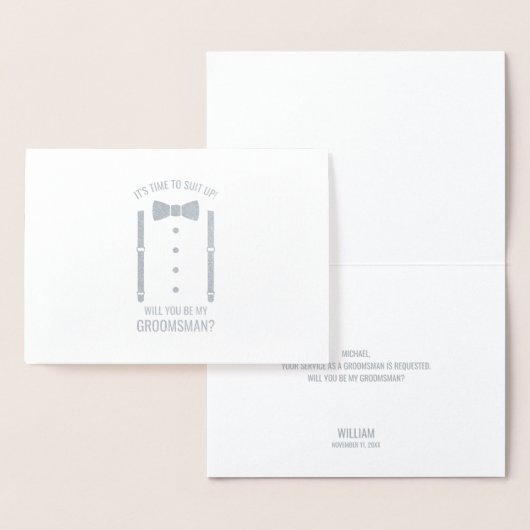 Silver Bow Stropdas Gepersonaliseerde Groomsman Vo Folie Kaarten (Display)