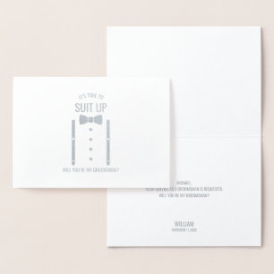 Silver Bow Stropdas Gepersonaliseerde Groomsman Vo Folie Kaarten