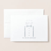 Silver Bow Stropdas Gepersonaliseerde Groomsman Vo Folie Kaarten (Voorkant met envelop)