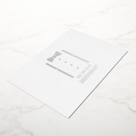 Silver Bow Stropdas Gepersonaliseerde Groomsman Vo Folie Uitnodiging (Gedraaid)