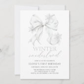 Silver Bow Winter Onederland 1st Birthday Kaart (Voorkant)