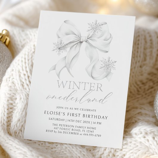 Silver Bow Winter Onederland 1st Birthday Kaart
