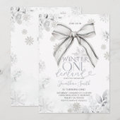 Silver Bow Winter Onederland Snowfall 1st Birthday Kaart (Voorkant / Achterkant)