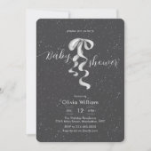 Silver Bow Winter Snow Dark Grey Baby Shower Kaart (Voorkant)