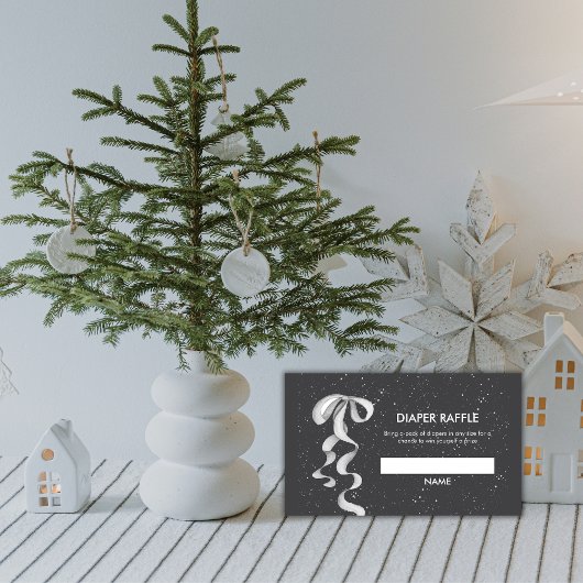 Silver Bow Winter Snow Diaper Raffle Baby Shower  Informatiekaartje