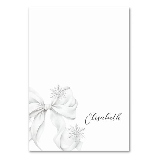 Silver Bow Winter Table Place Card  Kaart (Voorkant)