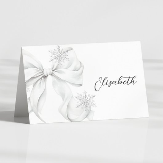 Silver Bow Winter Table Place Card Kaart