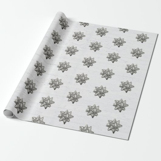 Silver Bows op White Wood Cadeaupapier (Uitgerold)