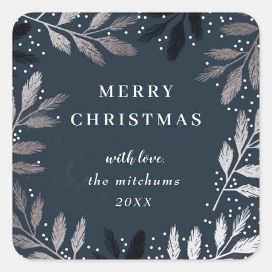 Silver Branch Merry Kerstfeestdag Vierkante Sticker (Voorkant)
