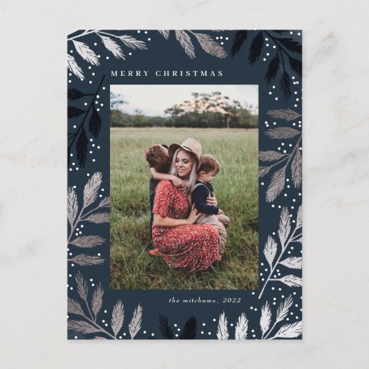 Silver Branch Merry Kerstfoto Lijst Feestdagenkaart (Voorkant)