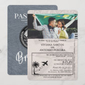 Silver Brazil Passport Wedding Invitation Kaart (Voorkant / Achterkant)