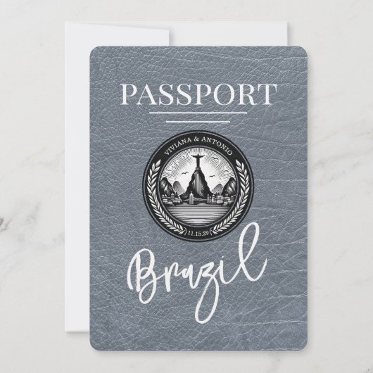 Silver Brazil Passport Wedding Invitation Kaart (Achterkant)