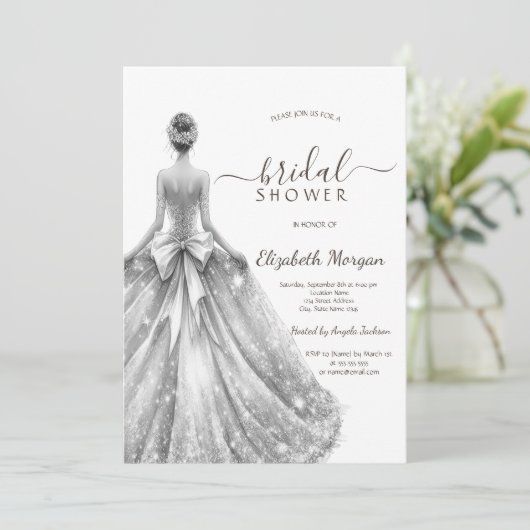 Silver Bridal Dress Silver Glitter Vrijgezellenfee Kaart (Staand voorkant)