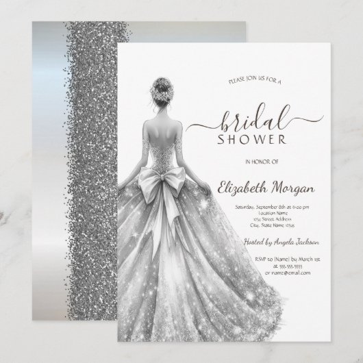 Silver Bridal Dress Silver Glitter Vrijgezellenfee Kaart (Voorkant / Achterkant)