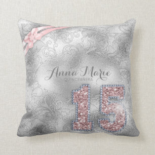 Silver Brocade Fifteenth Birthday Roos Gold ID382 Kussen