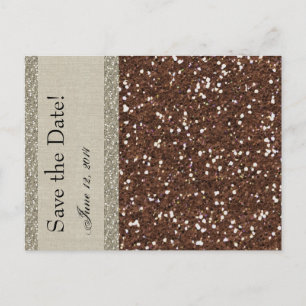 Silver Brown Glitter Linen Save the Date Aankondigingskaart
