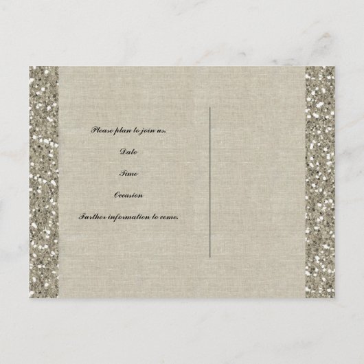 Silver Brown Glitter Linen Save the Date Aankondigingskaart (Achterkant)