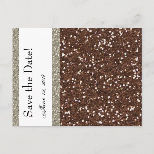Silver Brown Glitter Look Save the Date Aankondigingskaart (Voorkant)