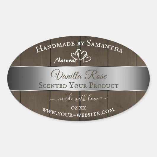 Silver Brown Wood Grain Product Packaging Labels (Voorkant)